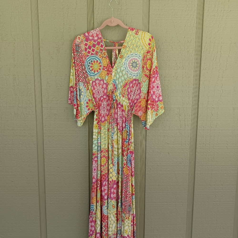 Gigi Moda Agio Maxi Dress One Size Women Boho Resort Wear Double V Neck Viscose - Picture 3 of 11